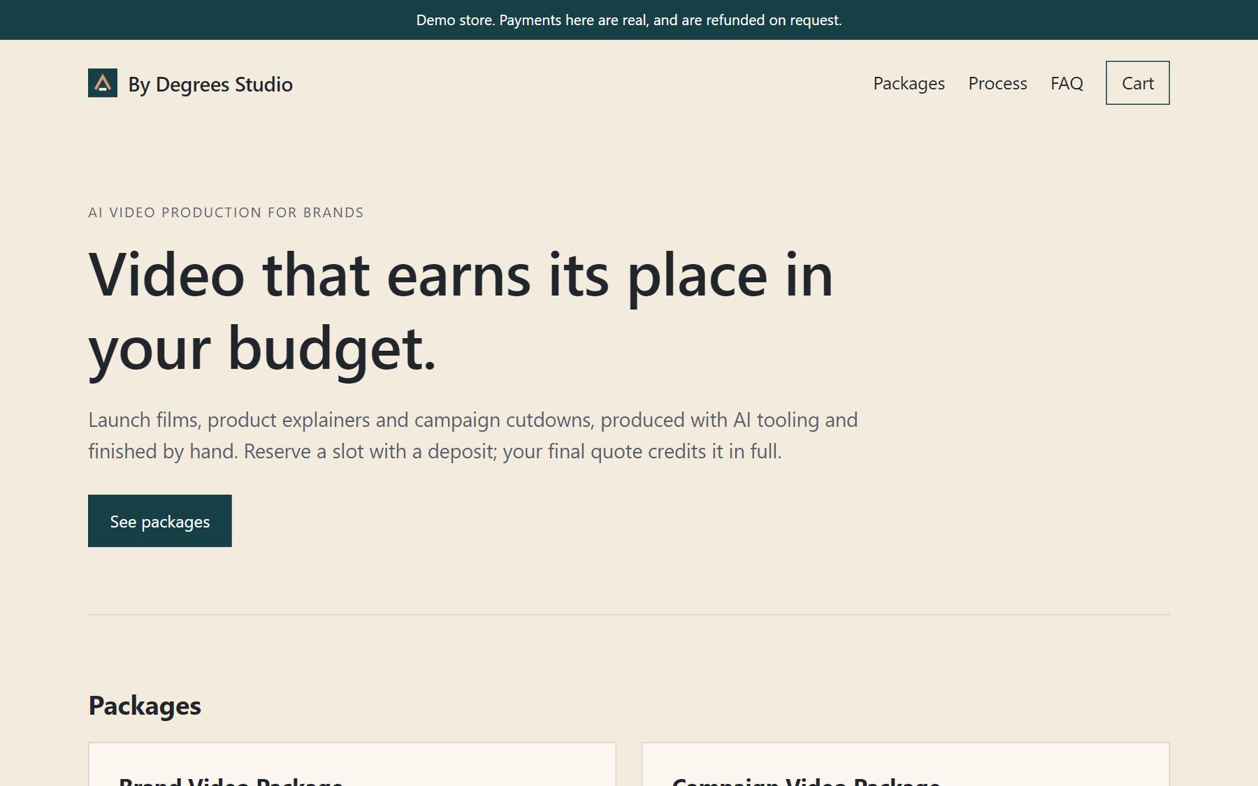 By Degrees Studio, a polished AI video studio site